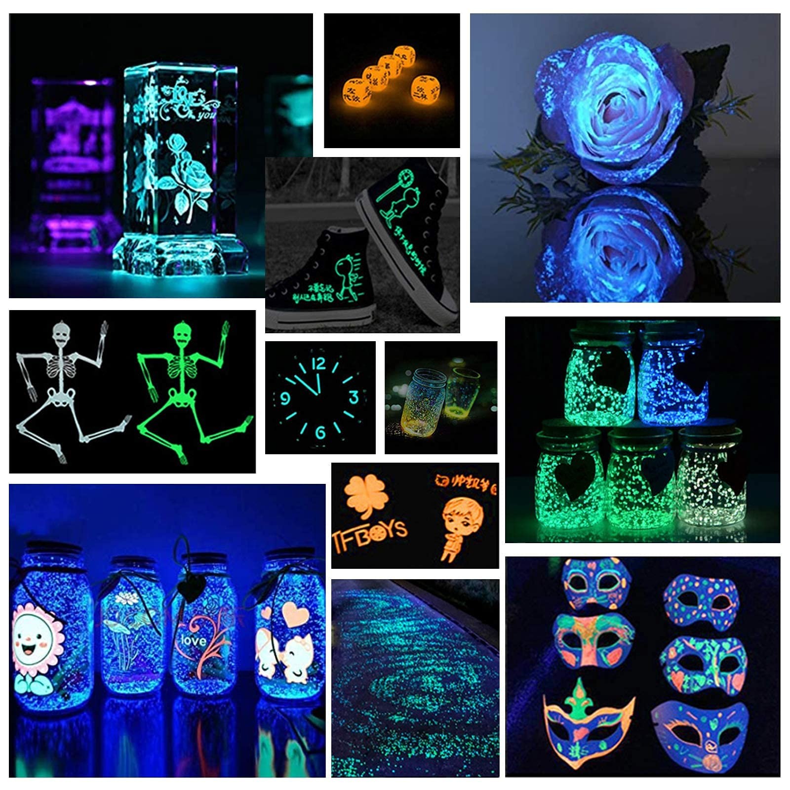 Glow in The Dark Powder 12 Colors Epoxy 0.7 Ounce (Pack of 12), 12 colors