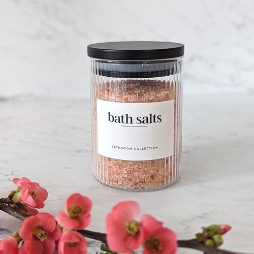 Ribbed Glass Bathroom Jars with Black Bamboo Lids | Cotton Pad / Swab / Q tip