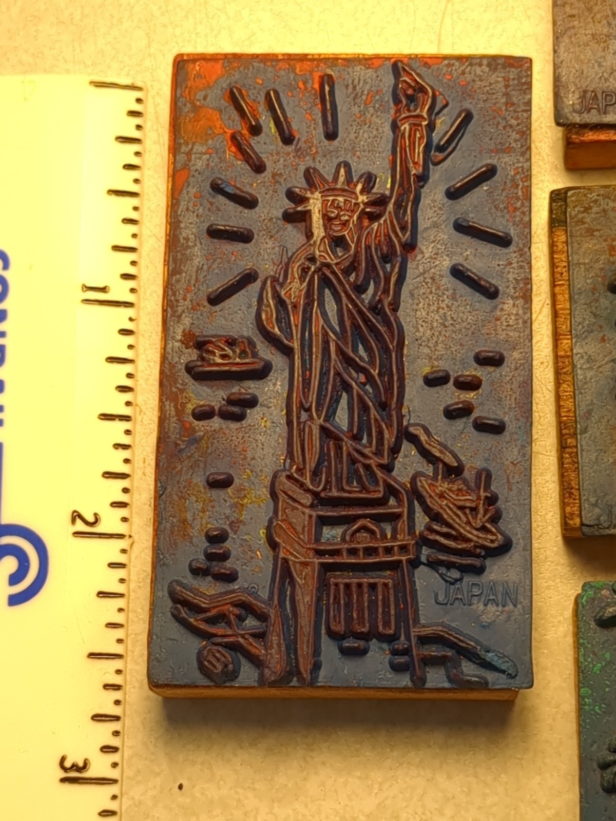 4 Rubber Ink Stamps Snake Charmer, Lady Liberty, Egypt Camel, France Gondola