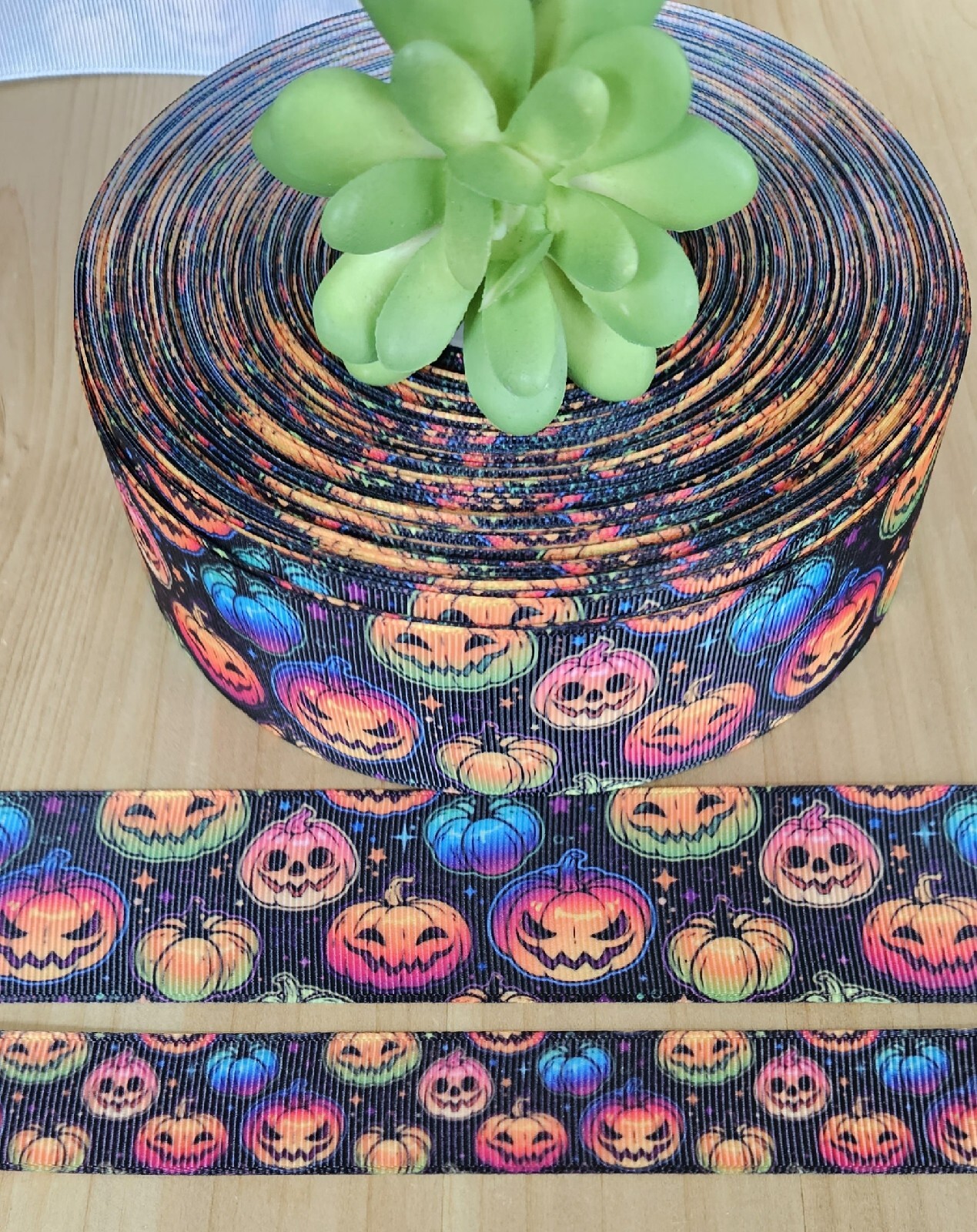 5/8, 7/8 & 1.5″ (1 YD) Pumpkin Grosgrain Ribbon Jack-O-Lanter Halloween Spooky