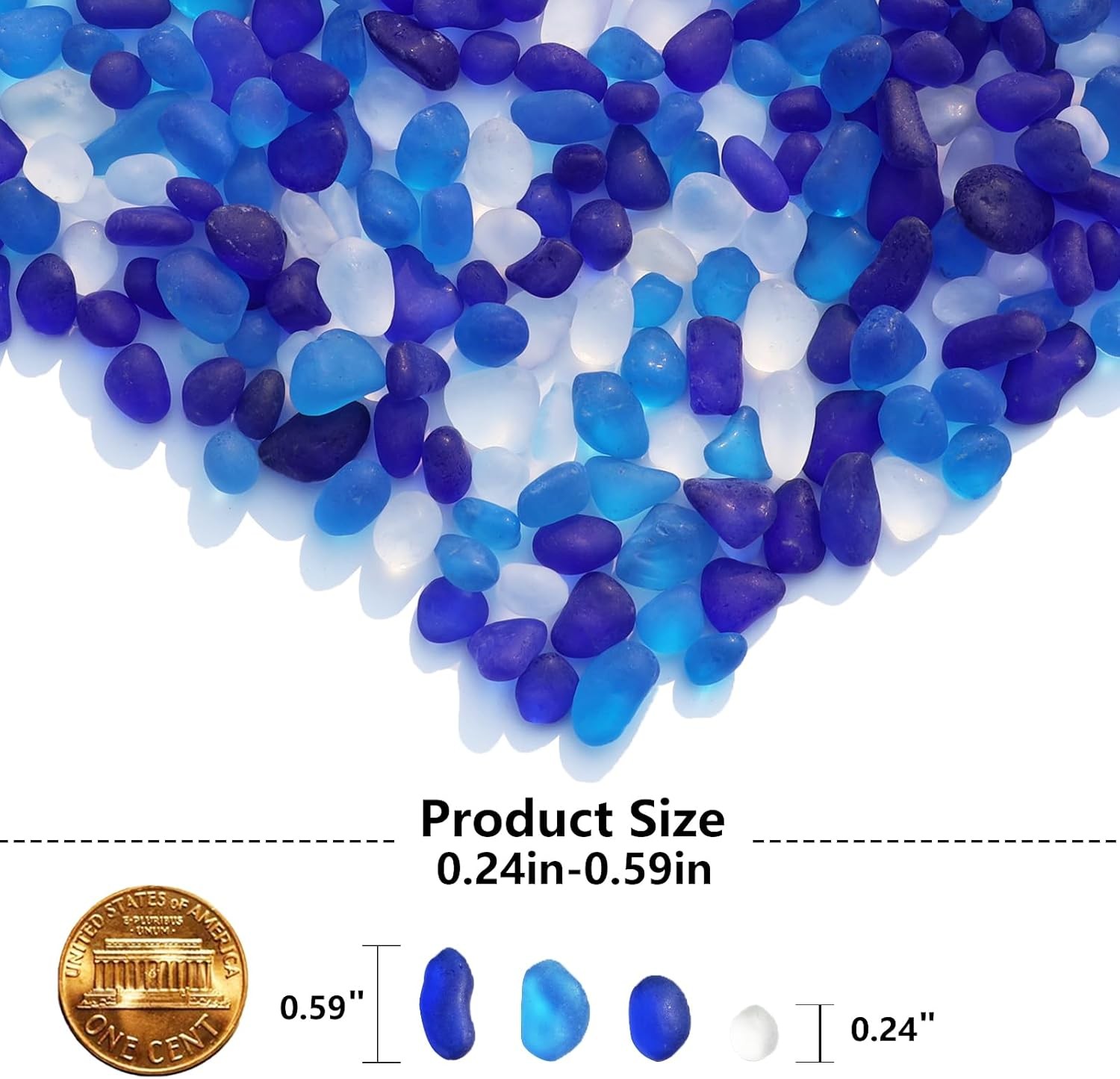Sea Glass Stones – 2.9LB/46.4oz Blue Mixed Frosted Pebbles