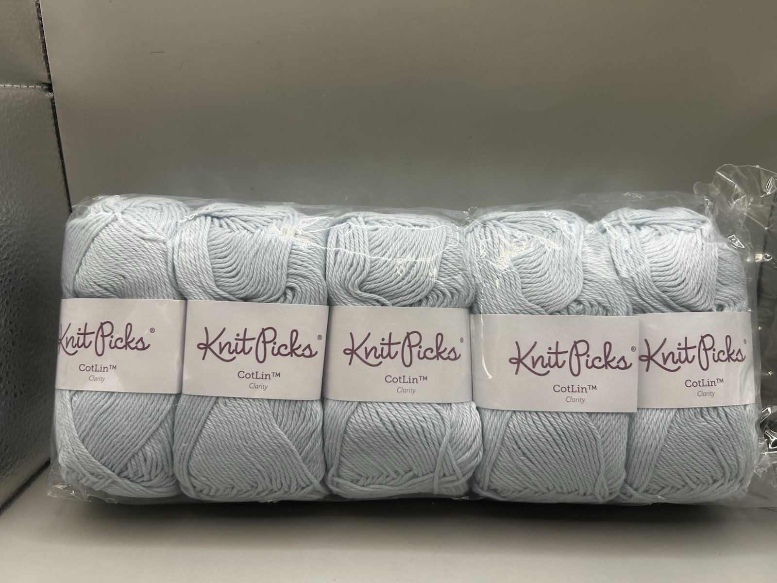 Lot of 10 Skeins of Knit Picks CotLin Yarn in Clarity (same dye lot), Light Blue