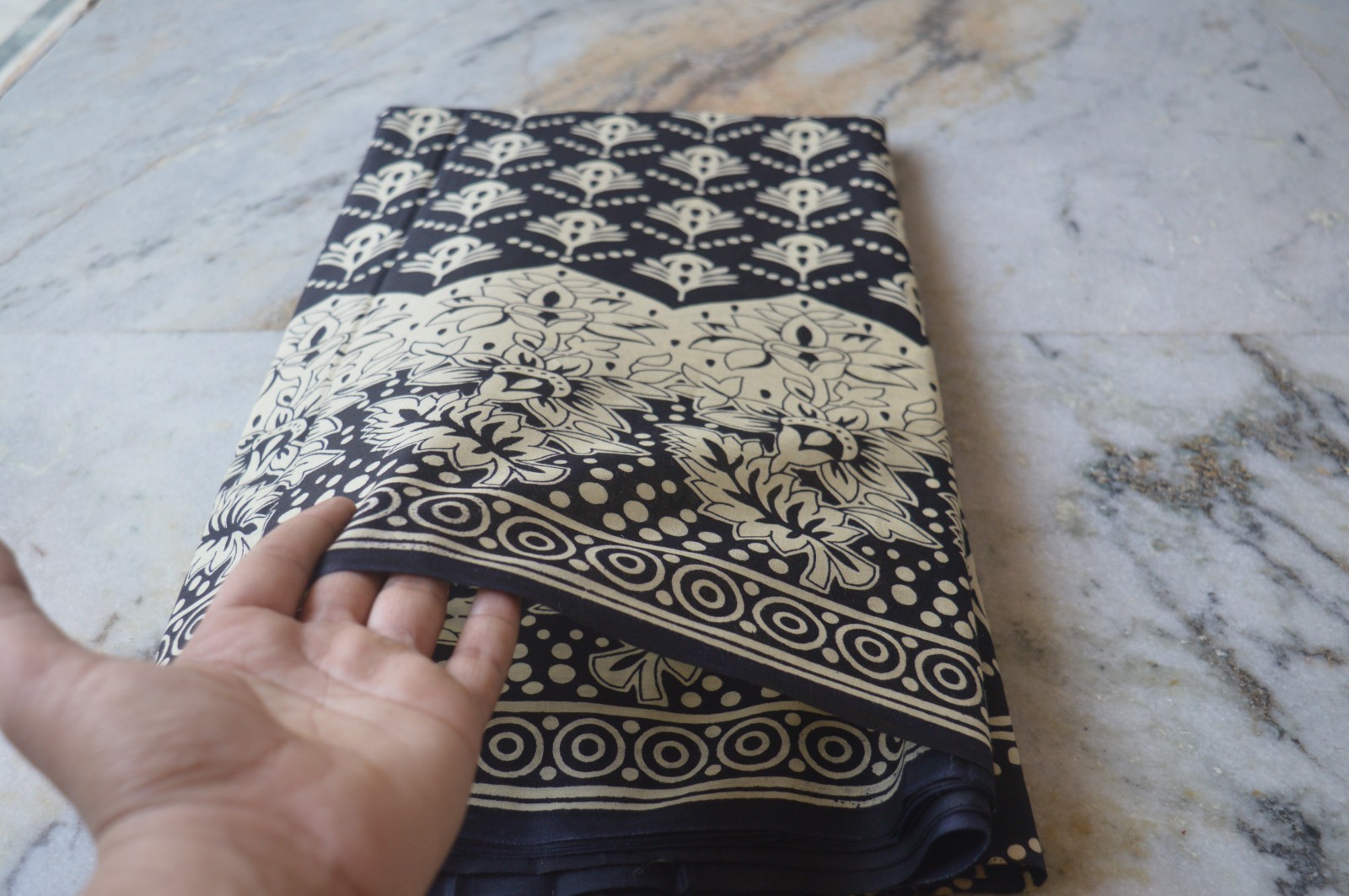 Black & Beige Hand Print Fabric 100% Cotton 15 Yard NO DUTY CHARGES 100%✅ZK-369