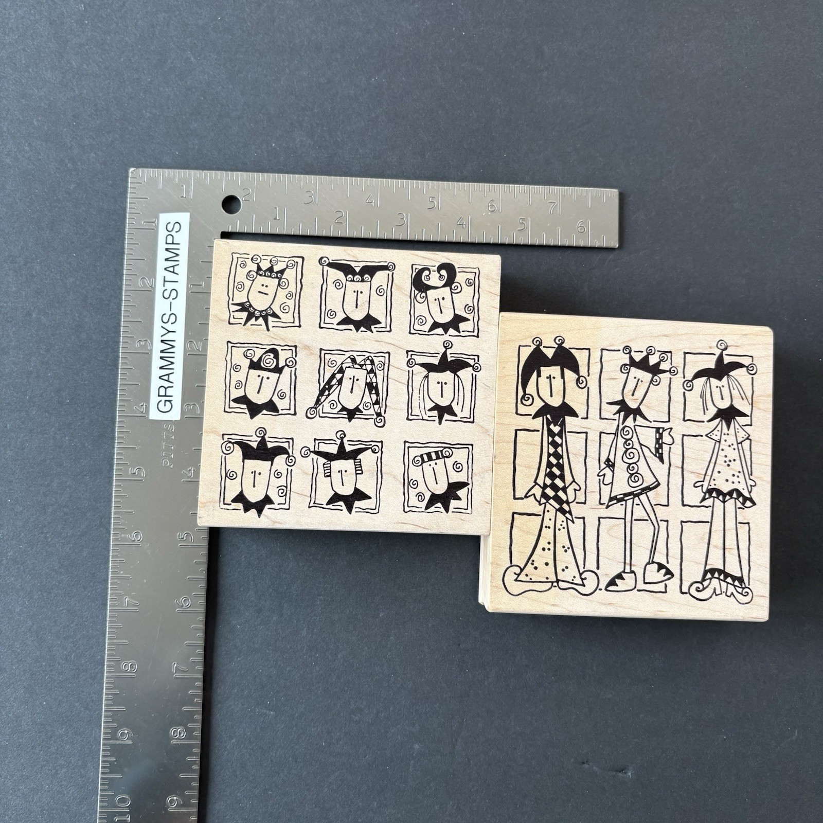 Magenta Court Jester LOT of 2 Clowns Set Frames Rubber Stamps 23.388Q 23.390P
