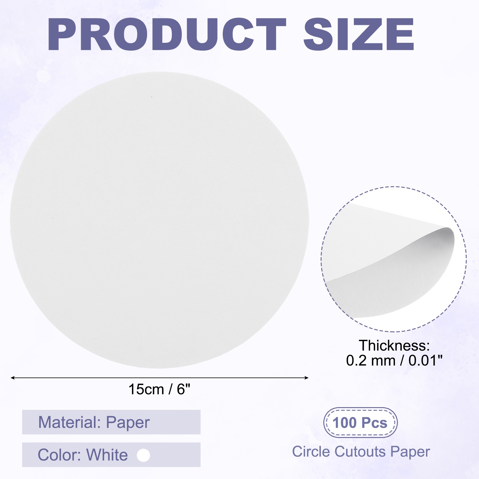 6″ Circle Cutouts Paper, 100 Pcs Circle Card Stock 200gsm/75lb, White