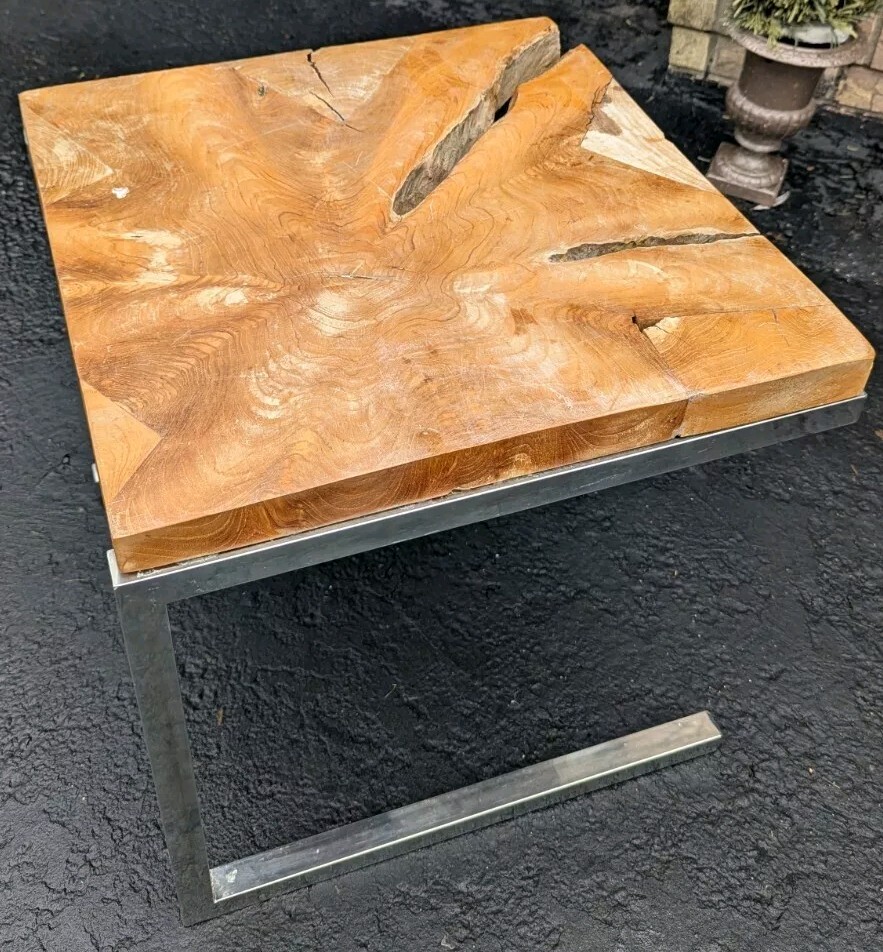 Natural Teak Wood Slab Table Top Live Edge Modern Coffee Side Table End Art Deco