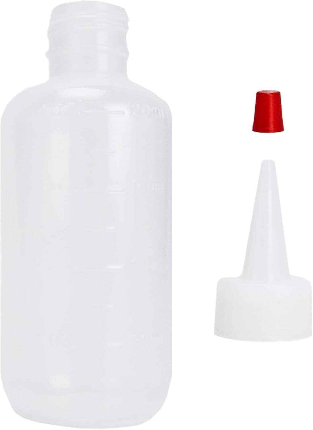 25 Plastic Boston Round Squeeze Bottles, 4oz Dropper with Yorker Red Tip Caps
