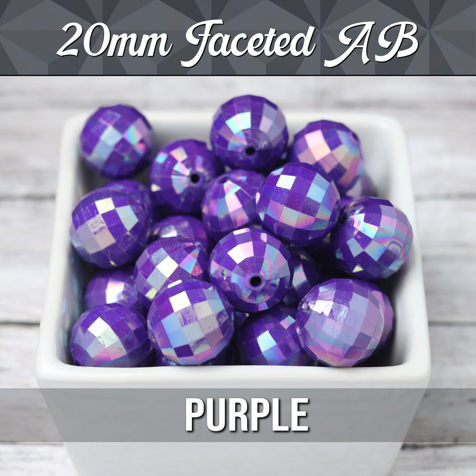 20mm Purple Faceted AB Bubblegum Beads, 20 Beads Per Pack, Acrylic Colorful Bead