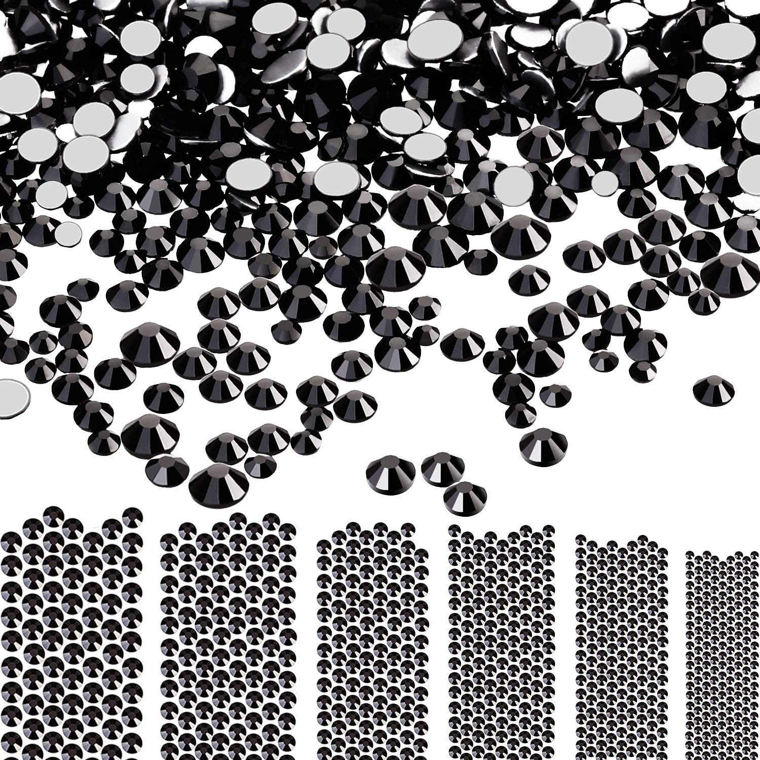 Bememo 3456Pcs AB Crystal Rhinestones Flat Back Mixed Size gems,Black | AB Cl…