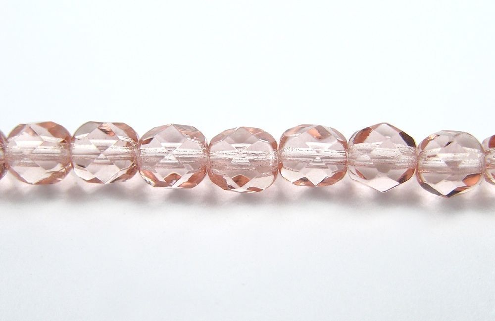 Czech Fire Polished Round Faceted Beads in Rosaline light pink color, 16″ strand
