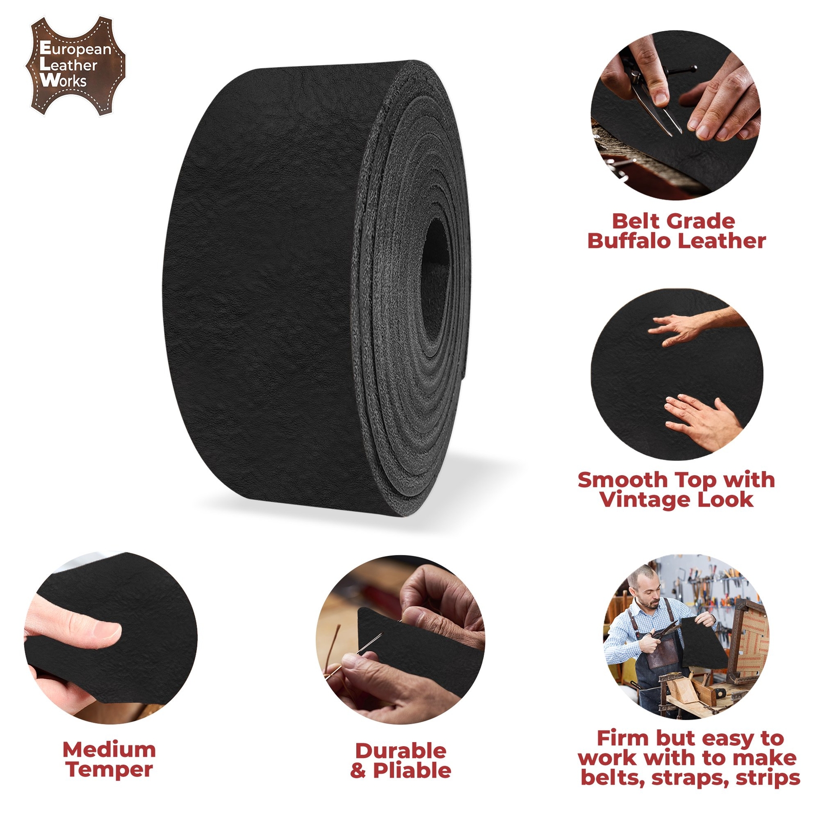 European Leather Works – Buffalo Belt Blanks 8-10 oz (3-4mm) 40-60″ Leather