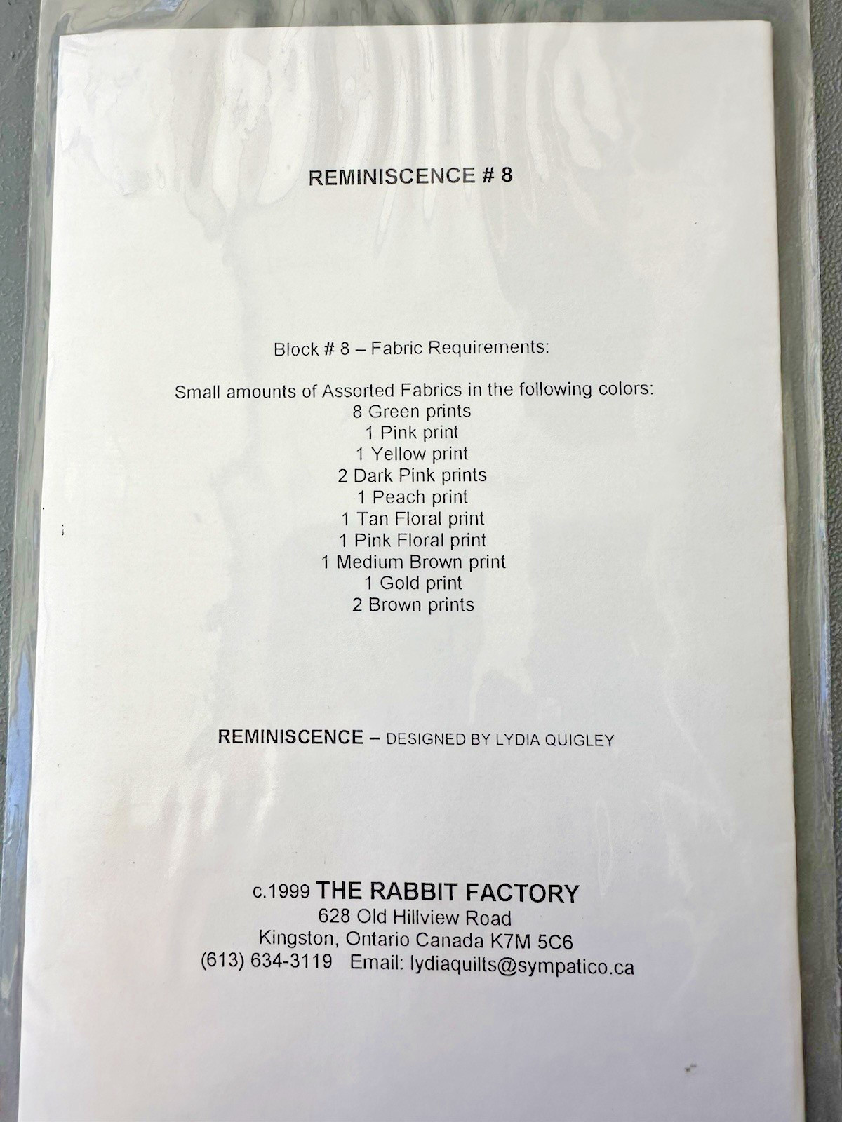 The Rabbit Factory Quilt Pattern Reminiscence Quilt of the Month 1-12 READ