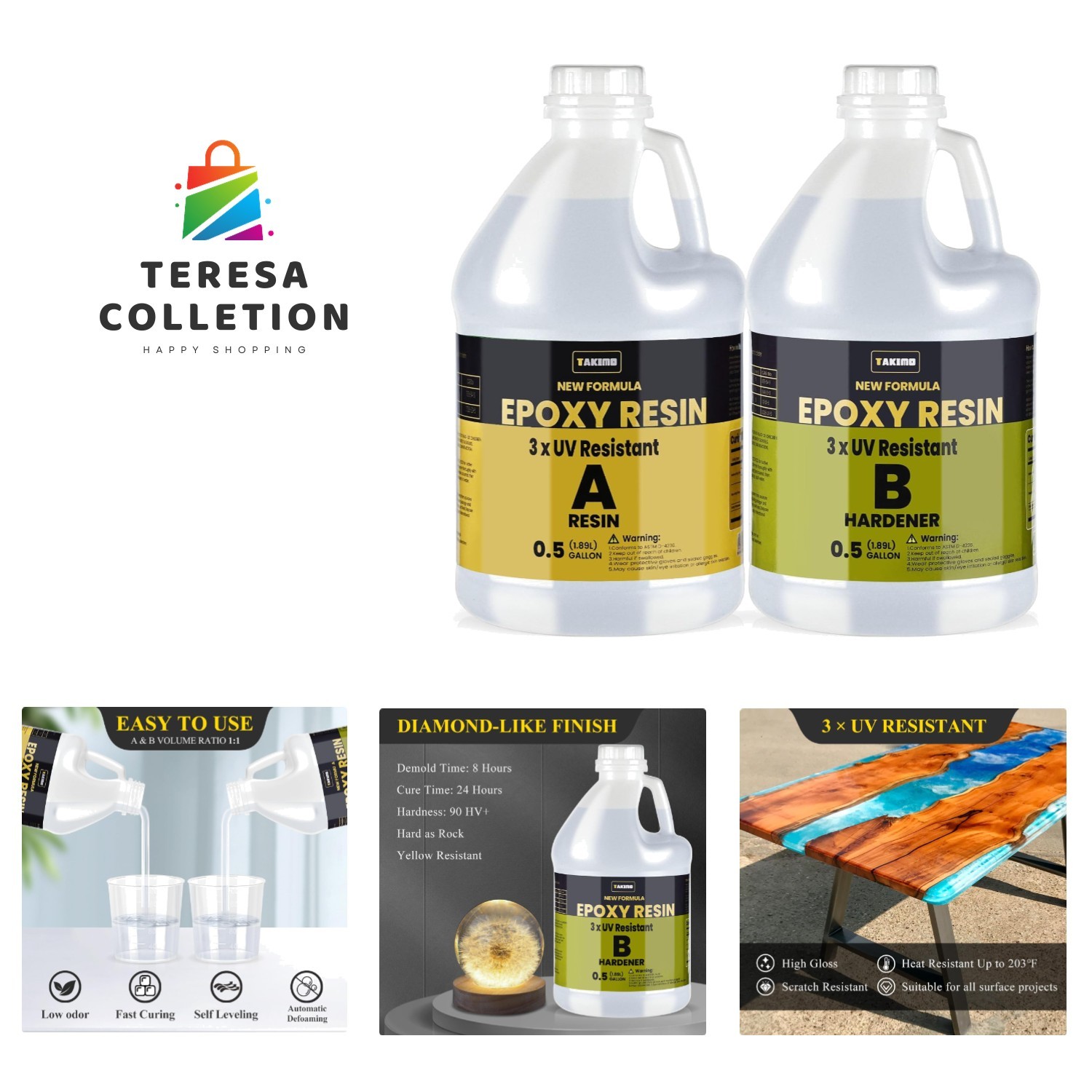 1 Gallon 3×UV Resistant Resin Kit,No Bubble & Crystal Clear Epoxy Resin for C…