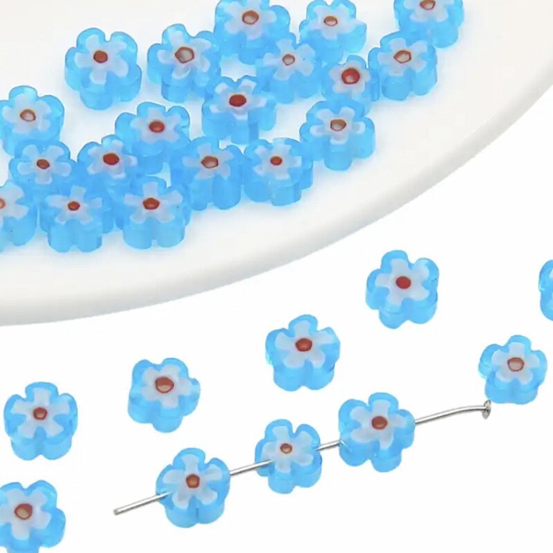 30~90Pcs Millefiori Lampwork Glass White Daisy Flower Beads DIY Jewelry Making