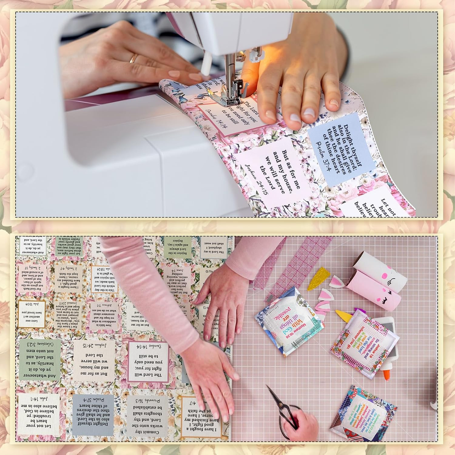 38 Sets Pocket Prayer Quilt Kits with Wooden Crosses, Mini Prayer Cloth Squares