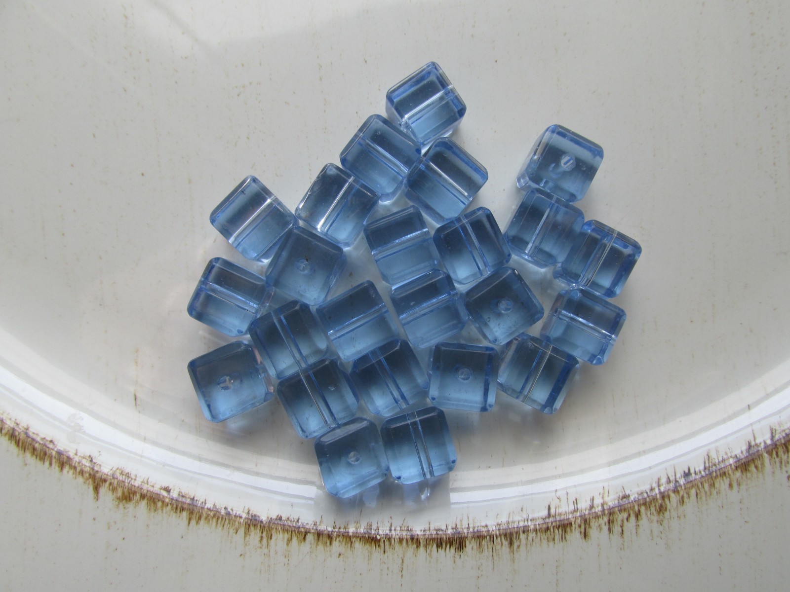Vintage Glass Spacer Beads Faceted Blue Cube 10x10mm 32pcs