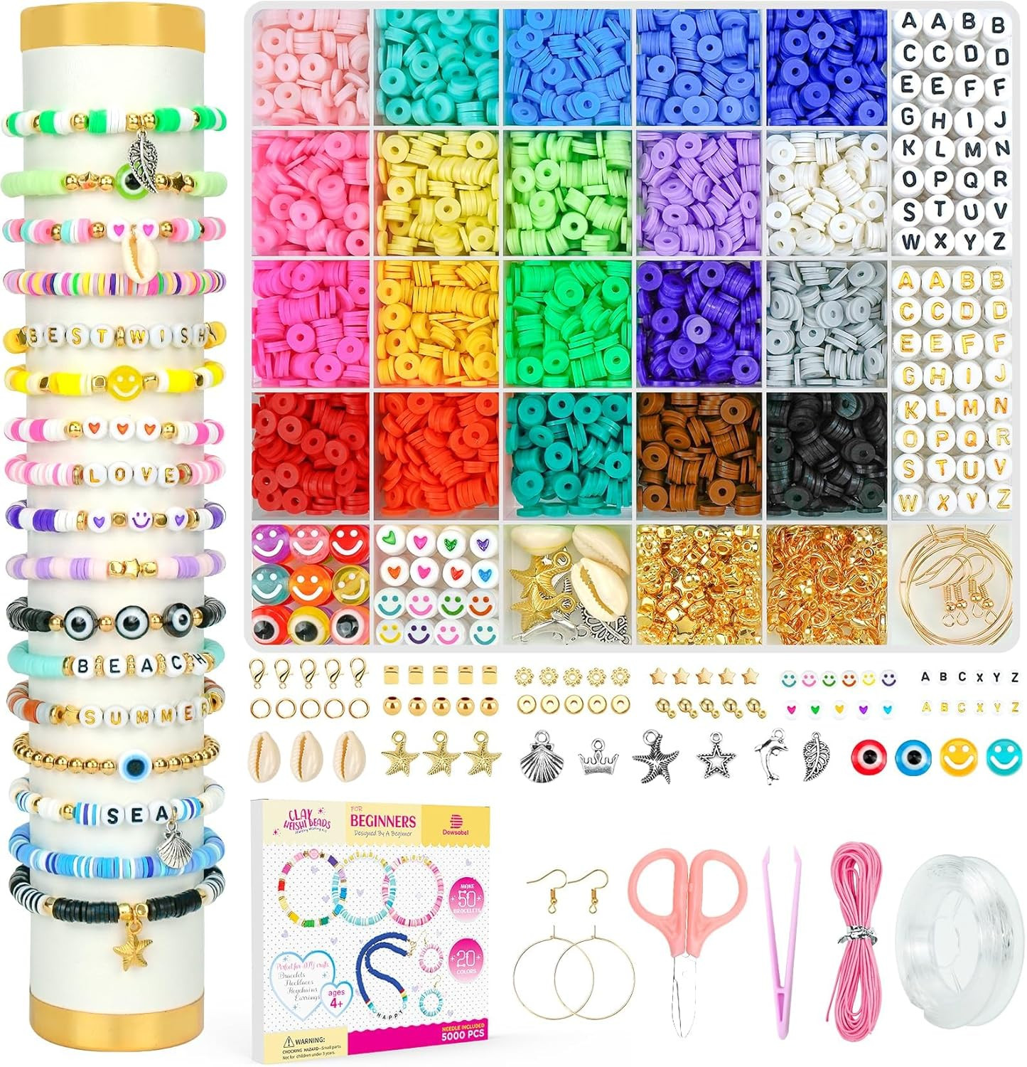 Dowsabel Clay Beads Kit 5000pcs DIY Jewelry Making Set for Kids Ages 6-13 Gift