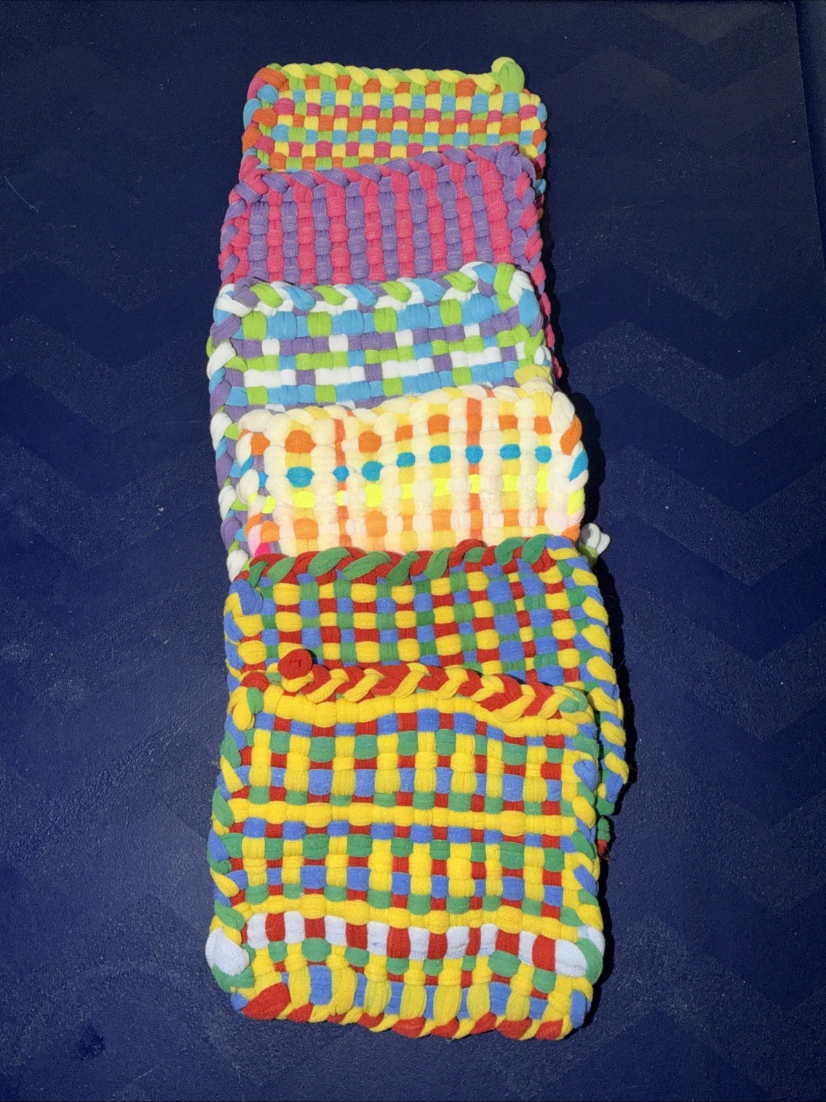 Lot of 6 Handmade Loom Cup Holders Multicolored 3.5”-4” Each Size Varies