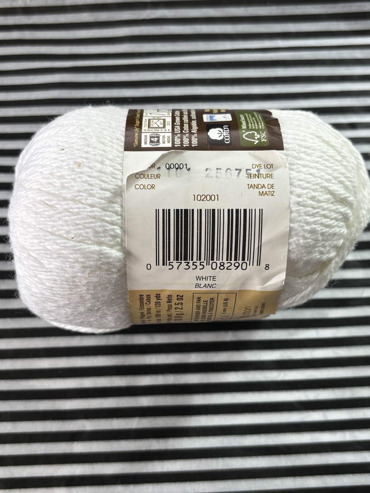 Lily Sugar n Cream 100% Cotton Yarn 1 Skein 2.5 oz – White