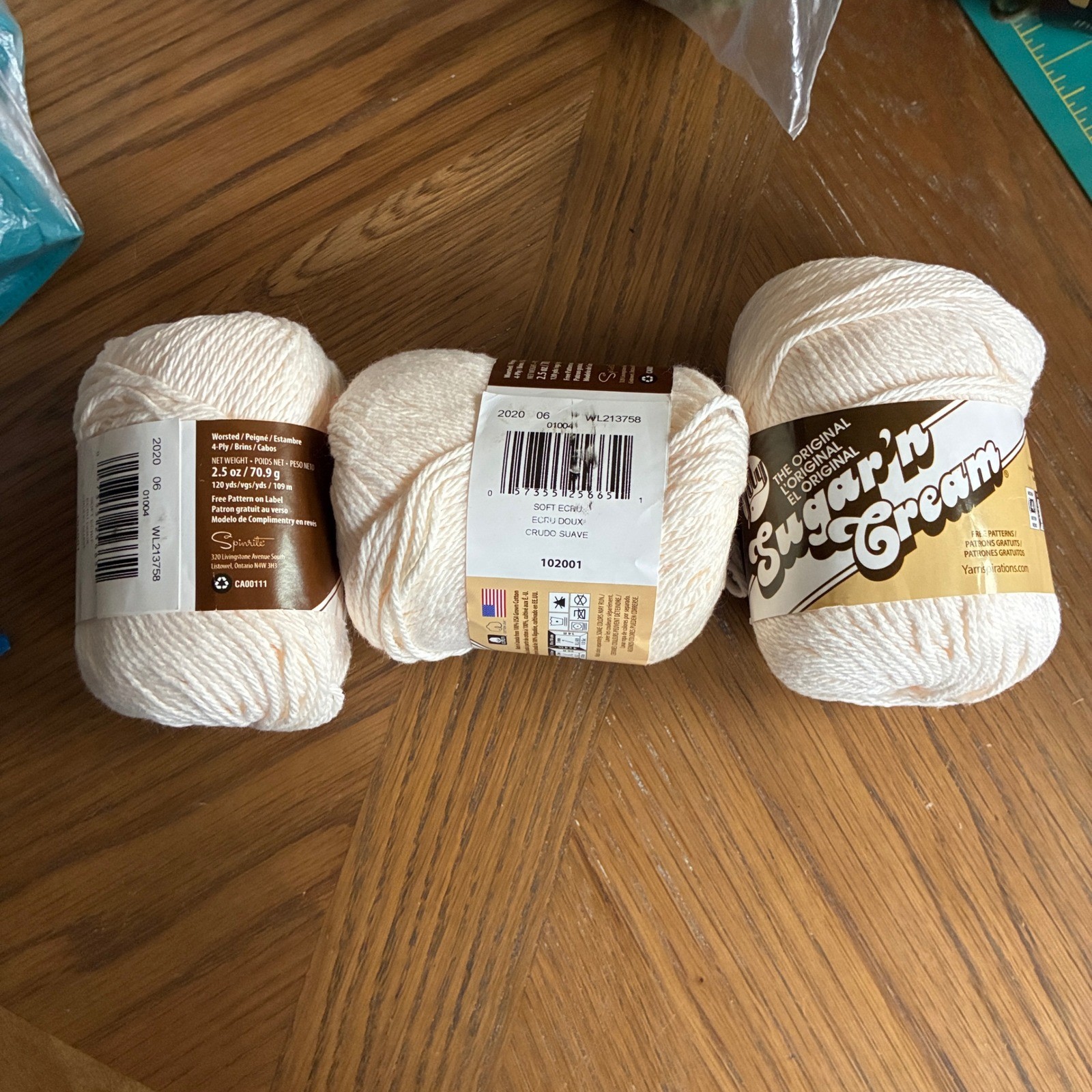 Lily Yarn Lot 3 Sugar ‘n Cream ecru cotton NEW skeins balls crochet knit worsted