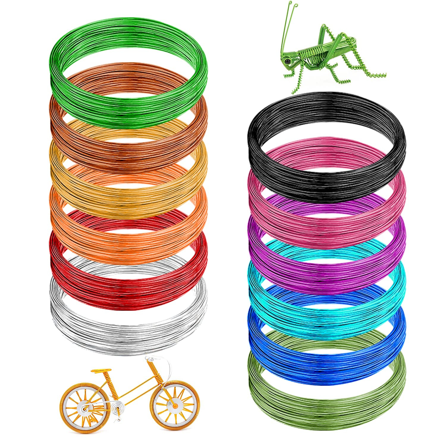 12 Rolls Colored Aluminum Craft Wire 196.8 Feet 18 Gauge 1Mm Flexible Anodized C