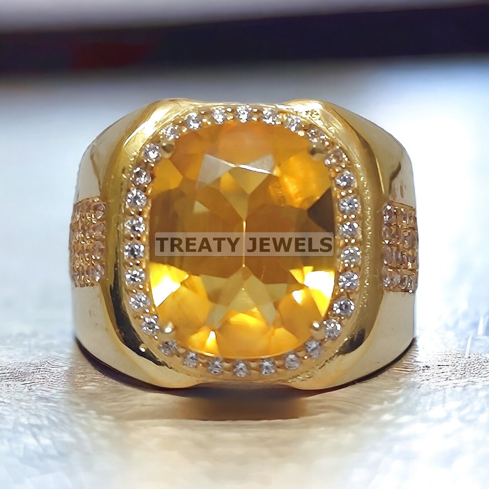 Citrine Cushion Cut With 14k Yellow Gold Ring For Men’s #446 #