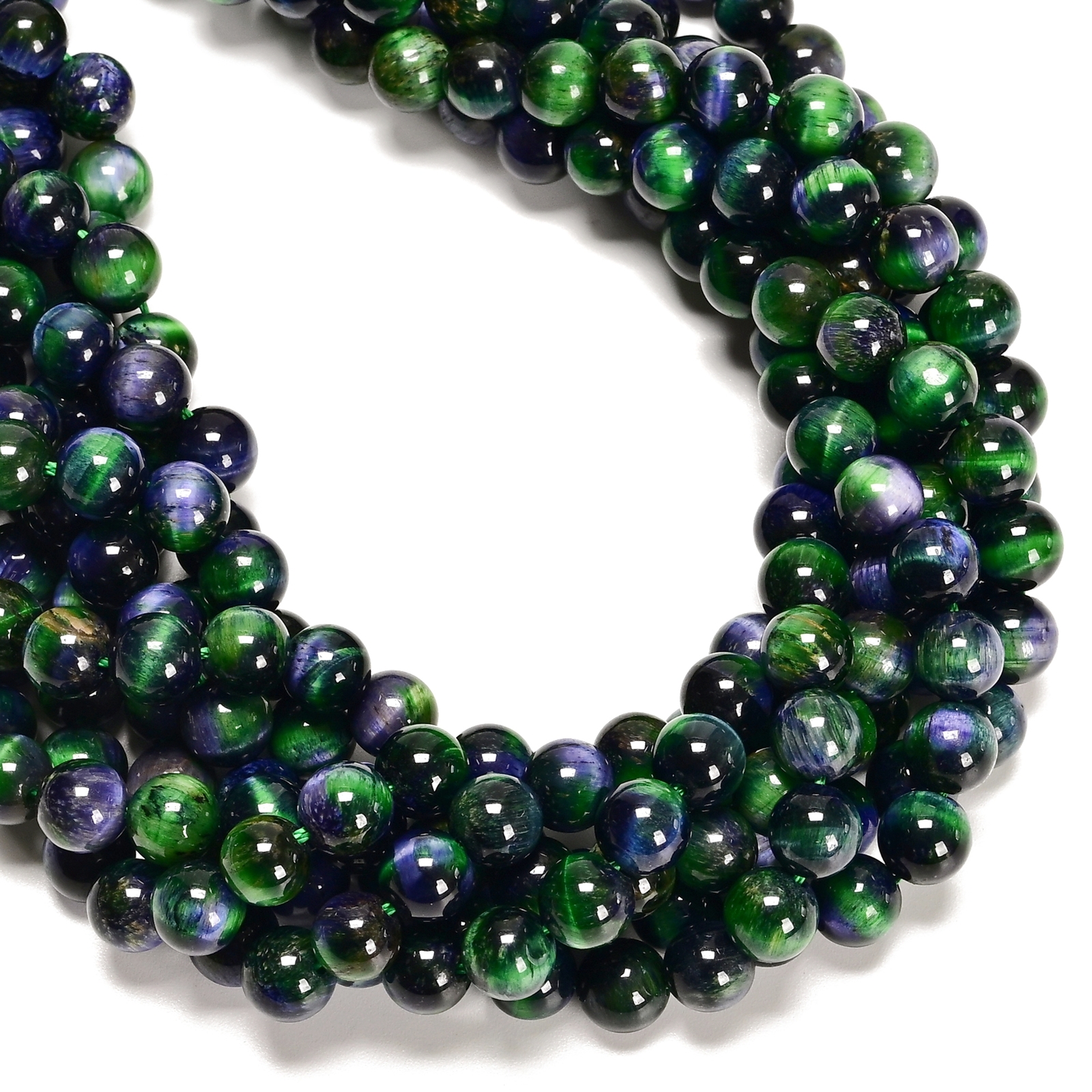 Galaxy Green Blue Tiger Eye Smooth Round Beads Size 6mm 8mm 10mm 15.5″ Strand