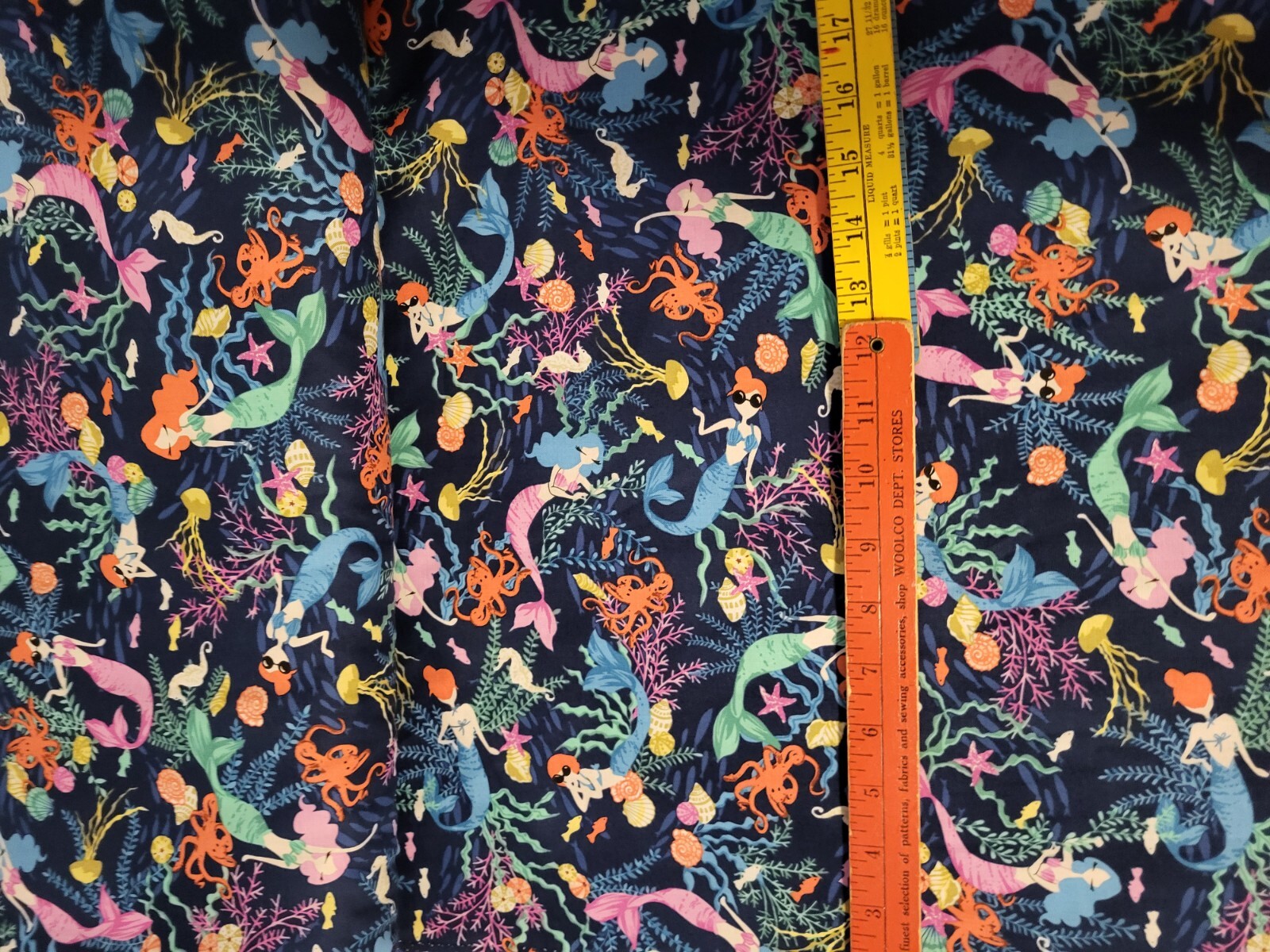 Mermaids sea life Studio E cotton quilting fabric bty navy bl bkgrd colorful FS