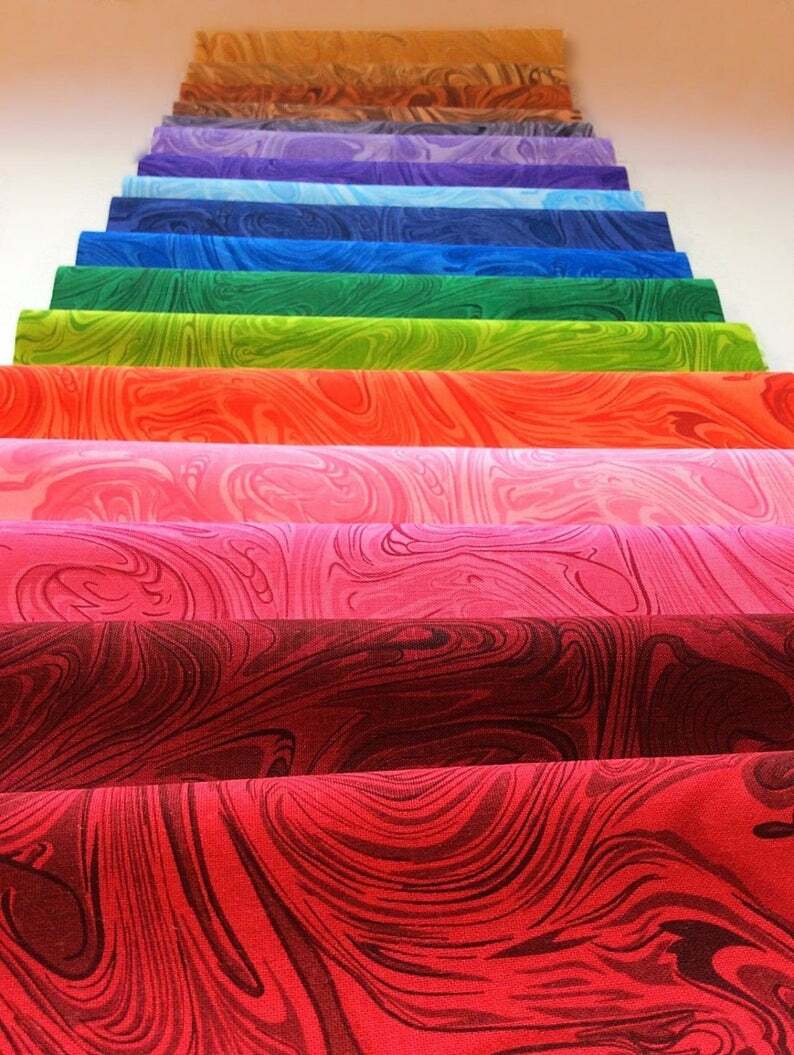 102 piece Rainbow Swirl pre cut charm pack 5″ squares 100% cotton fabric quilt