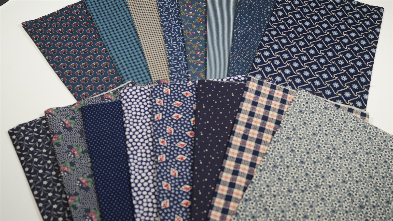 Indigo Navy Vintage Blue Calico Floral Dot Stripe Vintage Quilt Fabric Scrap Lot