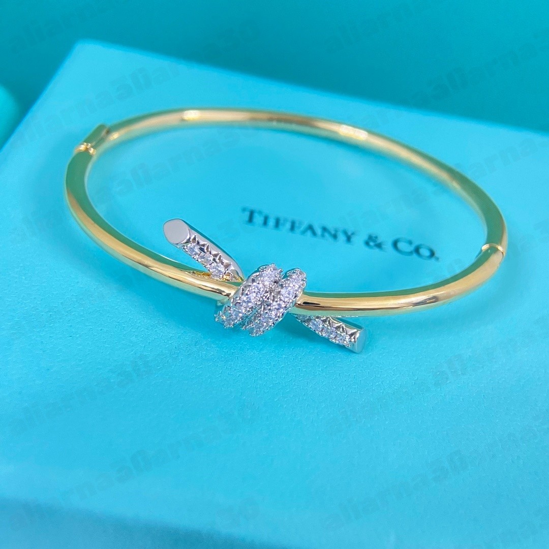 New.Tliffany&CoKnot Bangle 18K&White+Gold Diamond