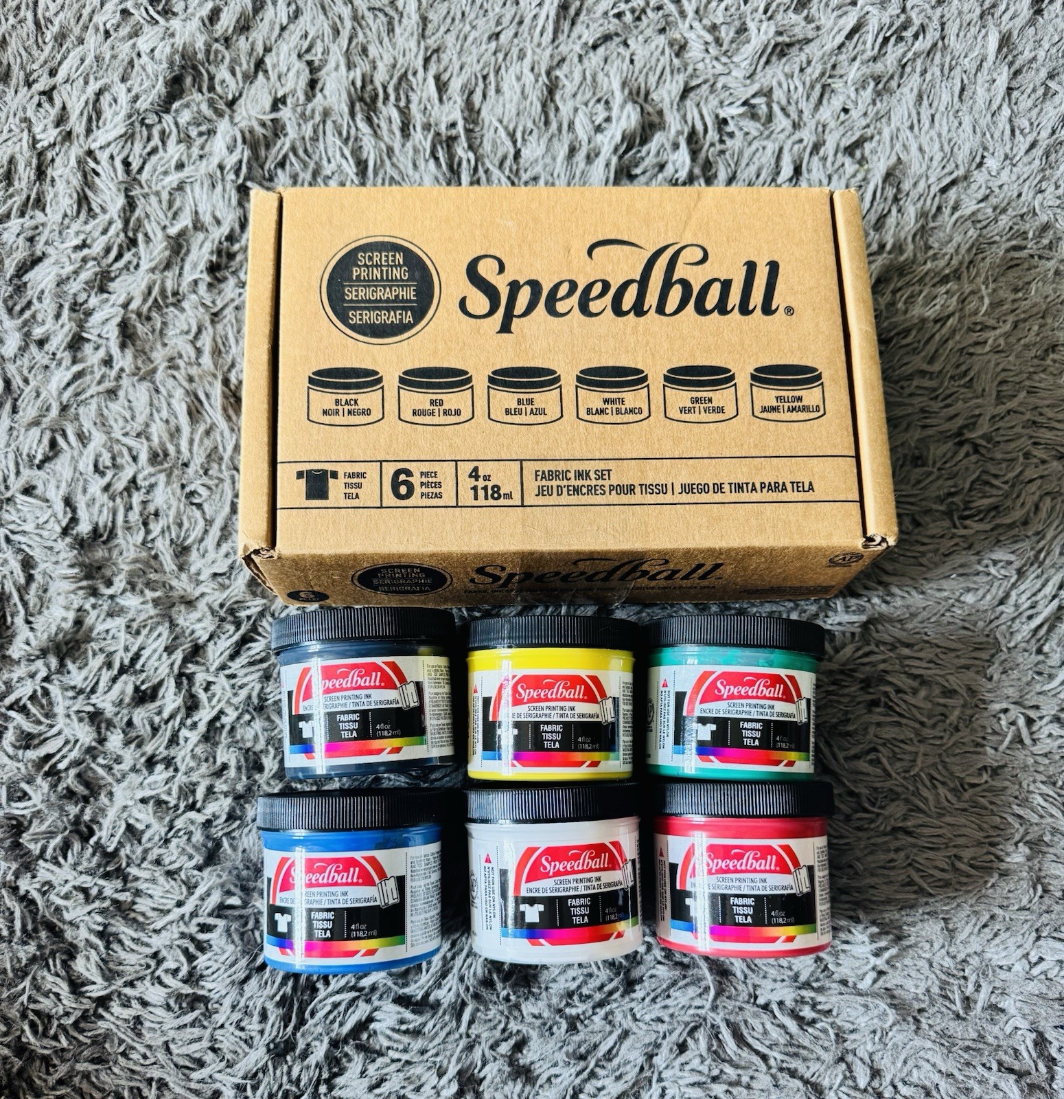 New Speedball Fabric Screen Printing Ink Starter Set-6 Colors 4oz Each