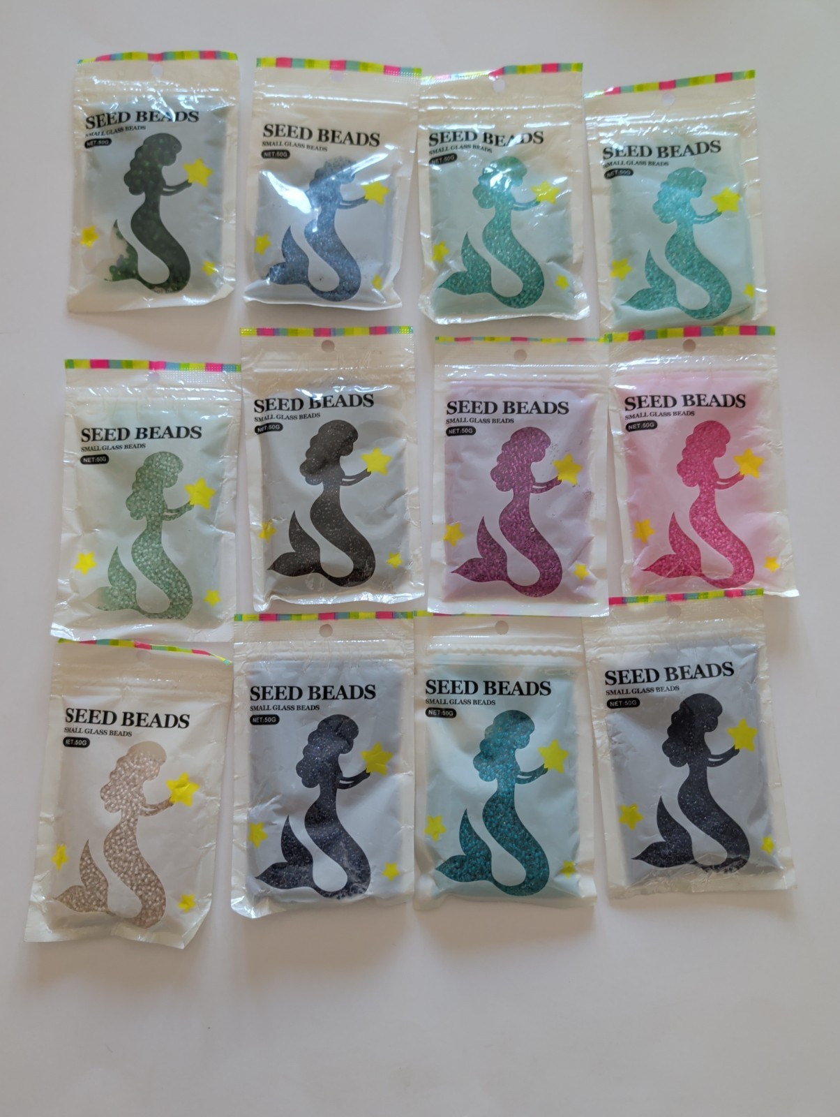 Lot Of 12 Bags Seed Beads 50 grams each Glass Beads