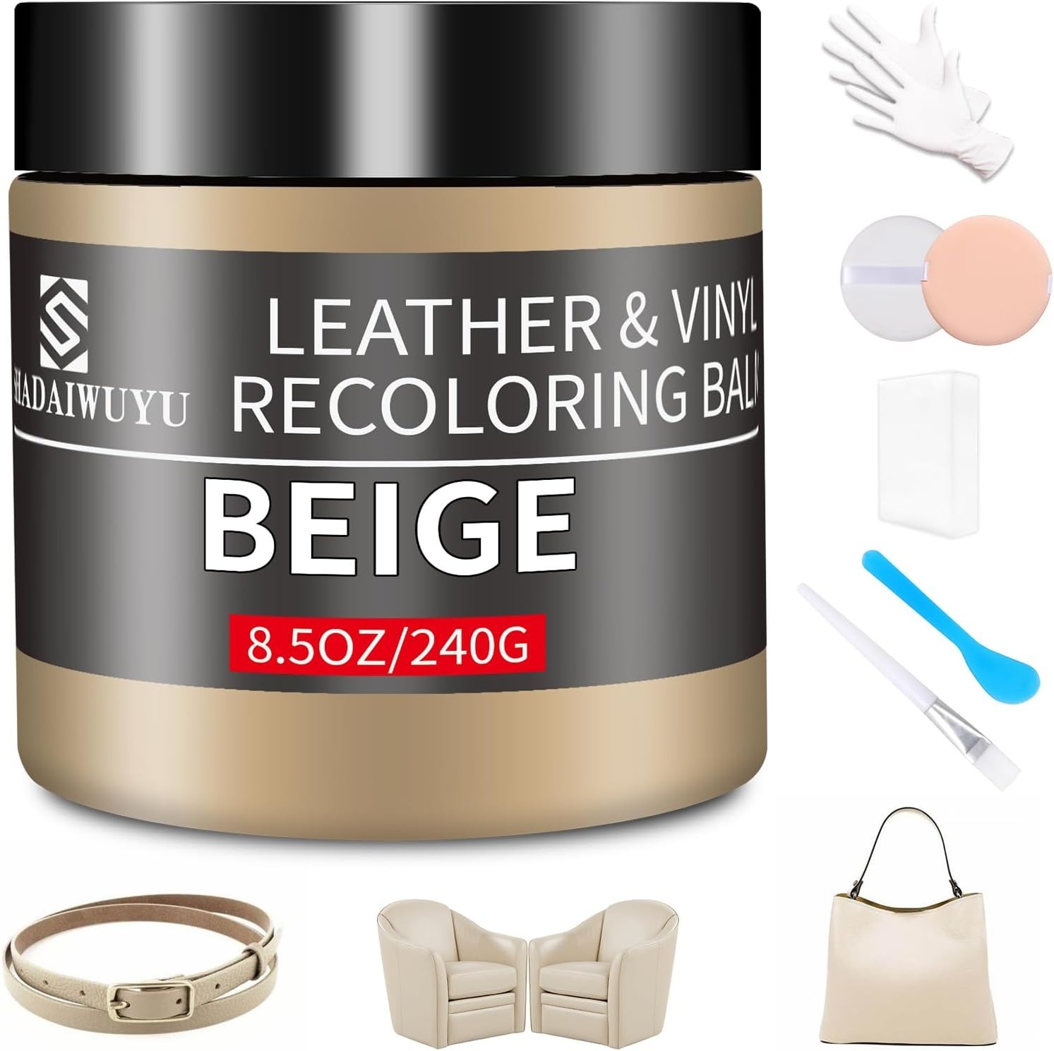 Leather Recoloring Balm,8.5oz Leather Color Restorer,Beige Leather Repair kit…