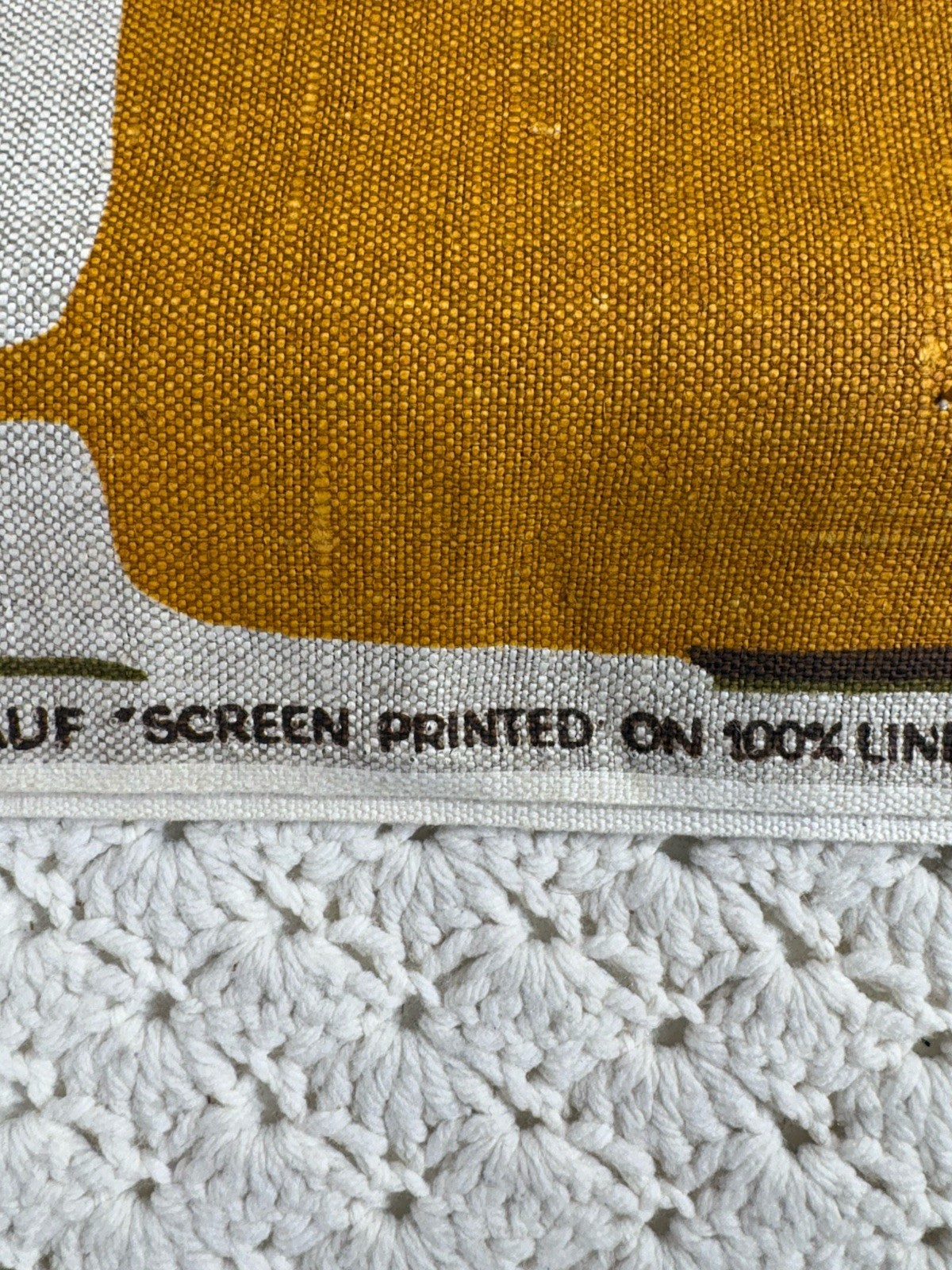 Vintage Filkauf Screen Printed Linen Fabric MCM Retro Orange Brown 100% Linen