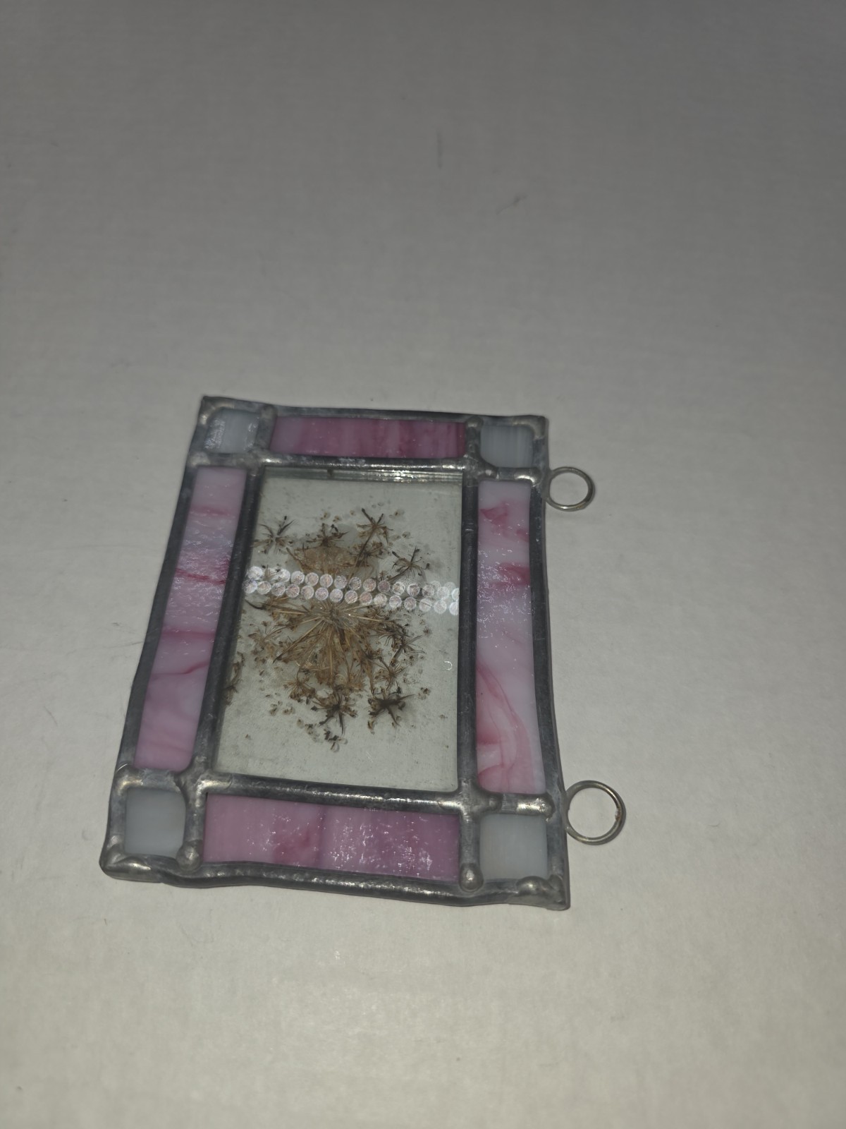 Vintage Pressed Dried Flowers In Leaded Glass And Double Frame. Sun Catcher