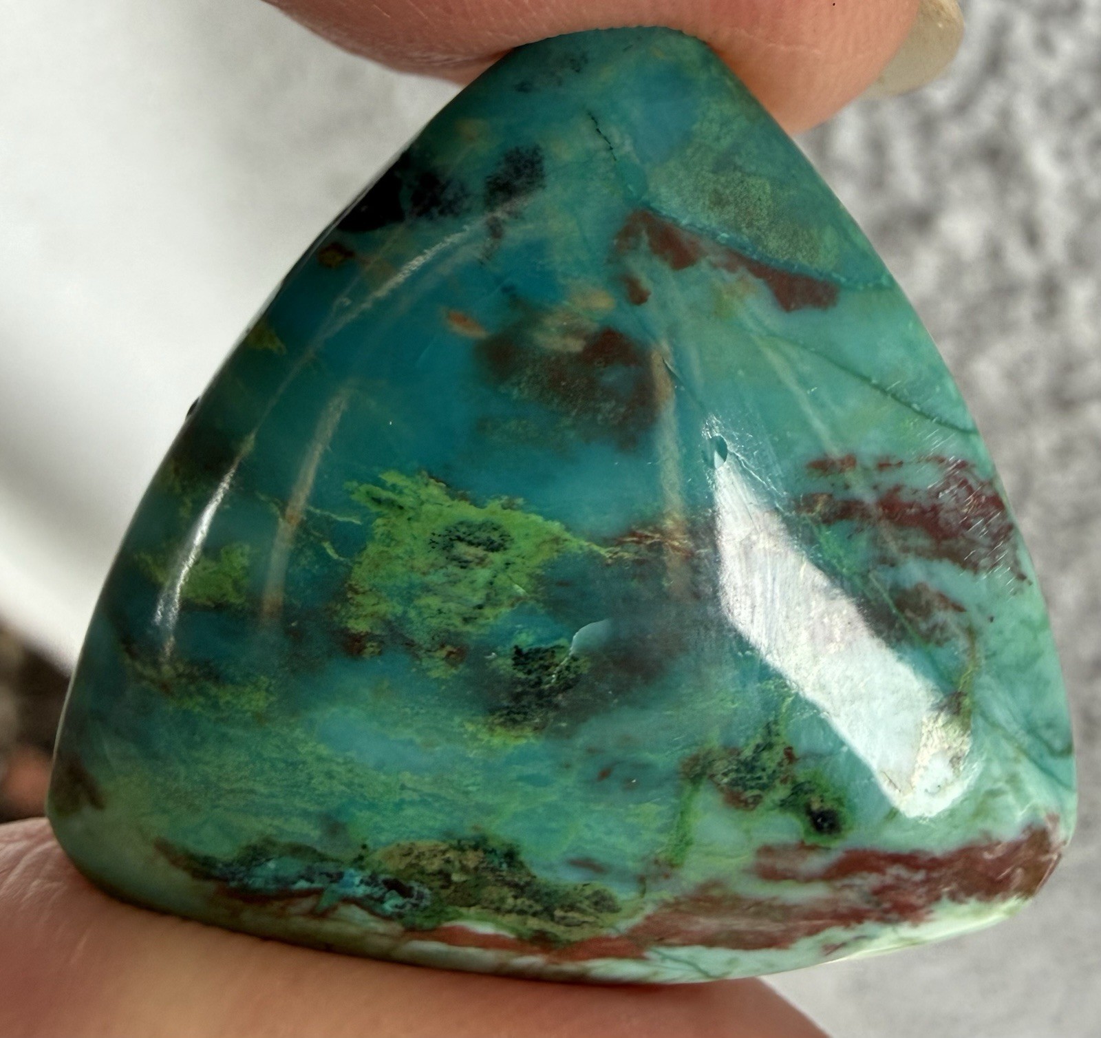 Parrot Wing Chrysocolla Cab. 1 1/8”x1 1/16”x1/8”, 0.3oz. Polished all sides.