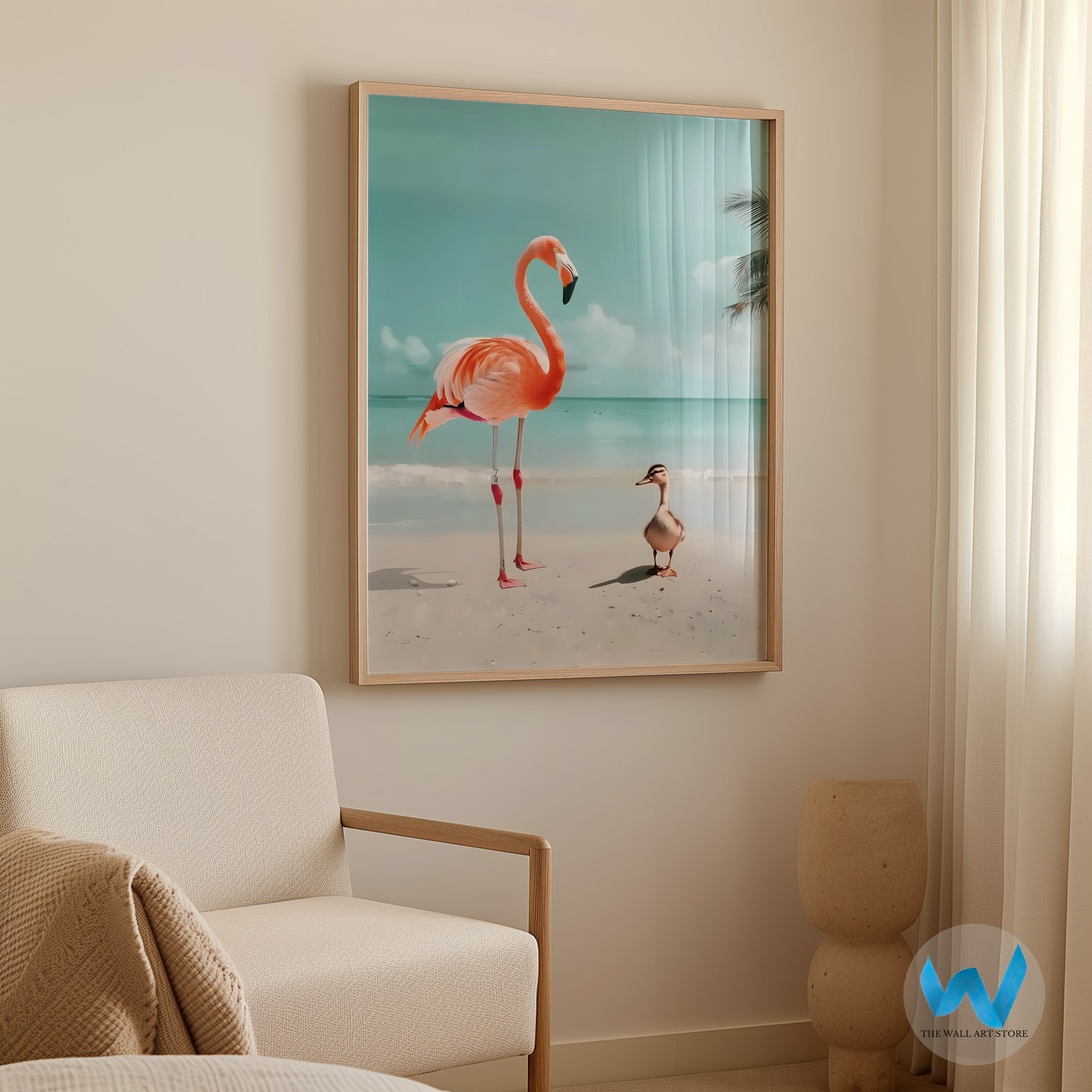 Flamingo and Duck Beach Scene Wall Art Modern Nature Beach Scene Wa