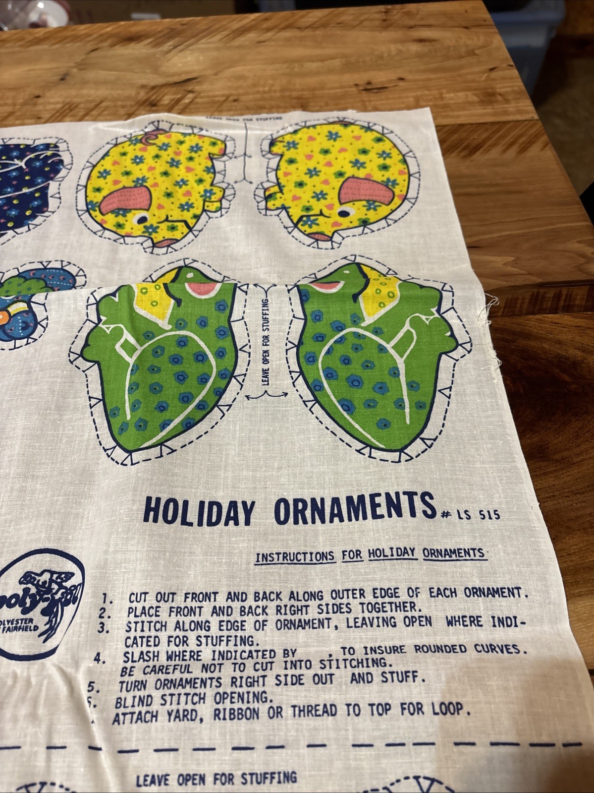 Vintage Poly-Fil Holiday Ornaments Colorful Fabric / Cut & Stuff Panel Set Of 8