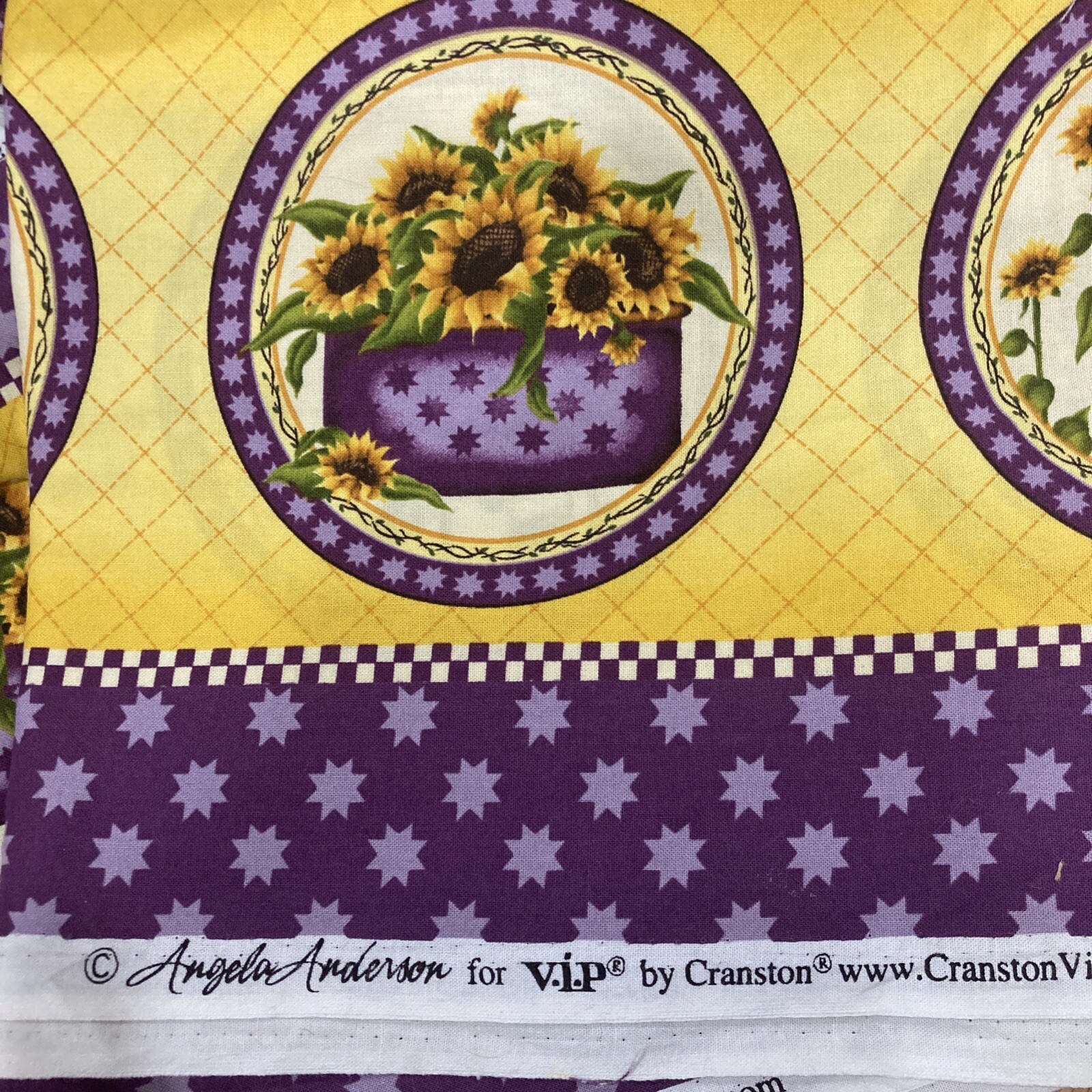 Angela Anderson VIP Cranston Sunflower Border Print Plaid Fabric BTY/60”W