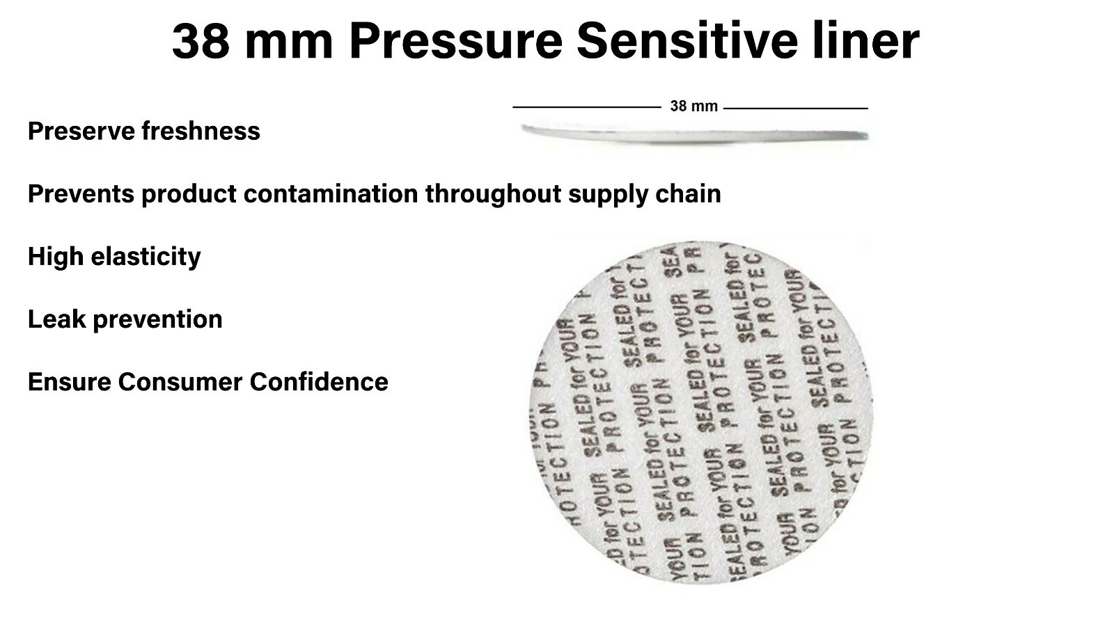 38mm Pressure Sensitive Foam Cap liner Sealed for bottles
