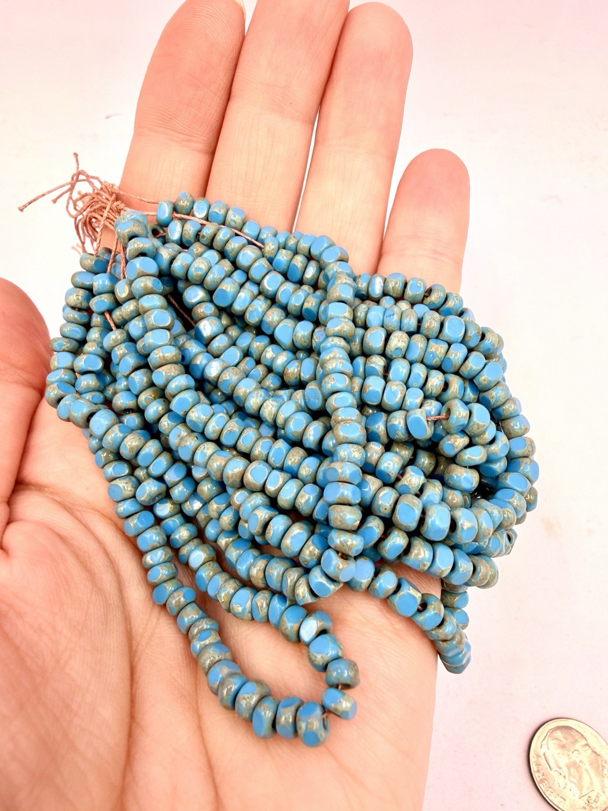 12 Strands Czech Glass 3-Cut Seed Beads Picasso Turquoise 6” Table Cut 3×4-5mm