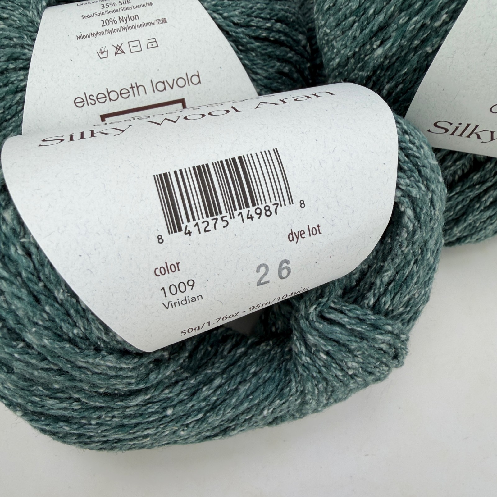 Elsebeth Lavold Silky Wool Aran Yarn Lot of 4 Color 1009 Viridian 50g Skeins
