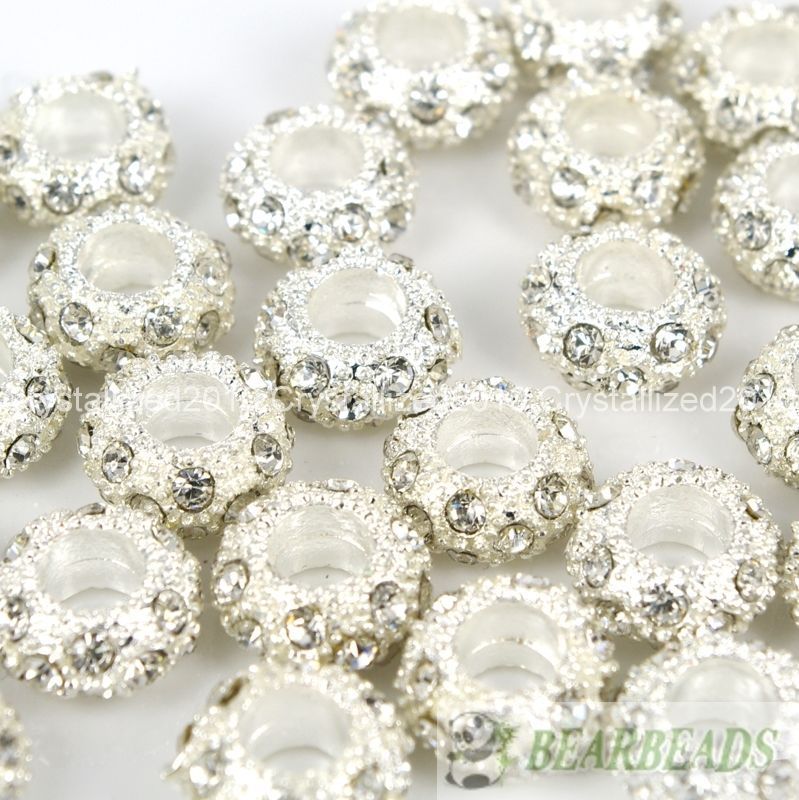 50Pcs Big Hole Crystal Rhinestone Pave Rondelle Spacer Beads Fit European Charm
