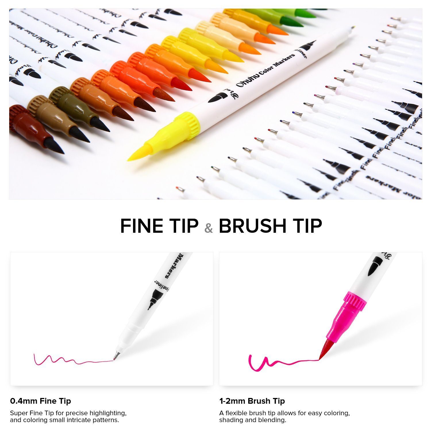 Ohuhu 60 Dual Pencil Set Marker Album Dauber Sketch Water Color Marker Brush Pen