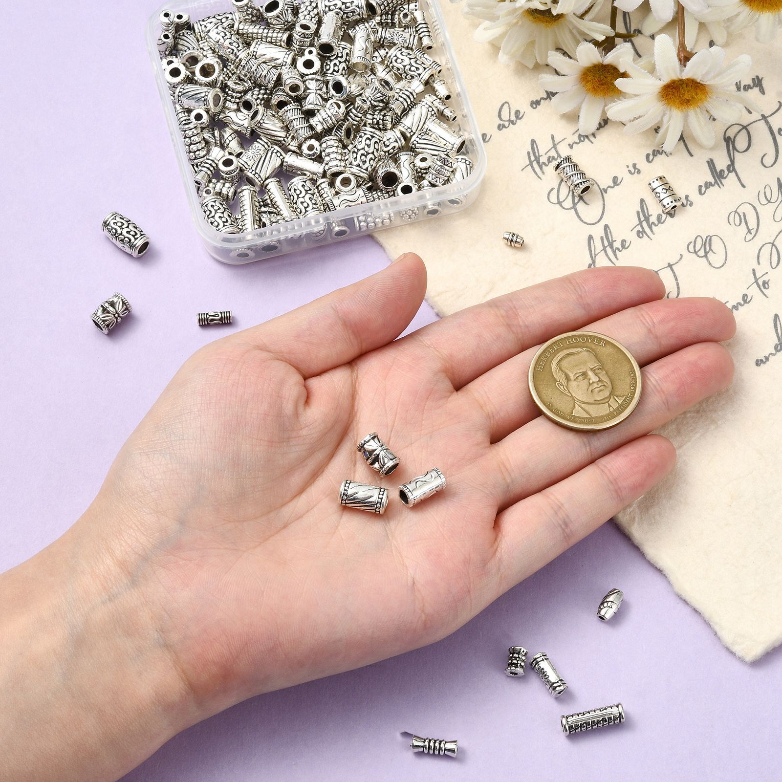 150pcs Column Spacer Beads Tibetan Antique Silver Tube Beads DIY Craft Beads