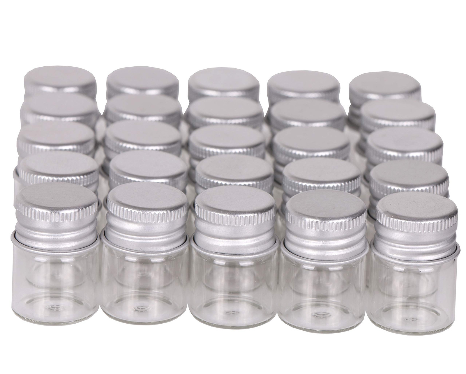 100 Sets Small Glass Bottles With Aluminum Cap Screw Top Lids 5 Milliliter Tiny