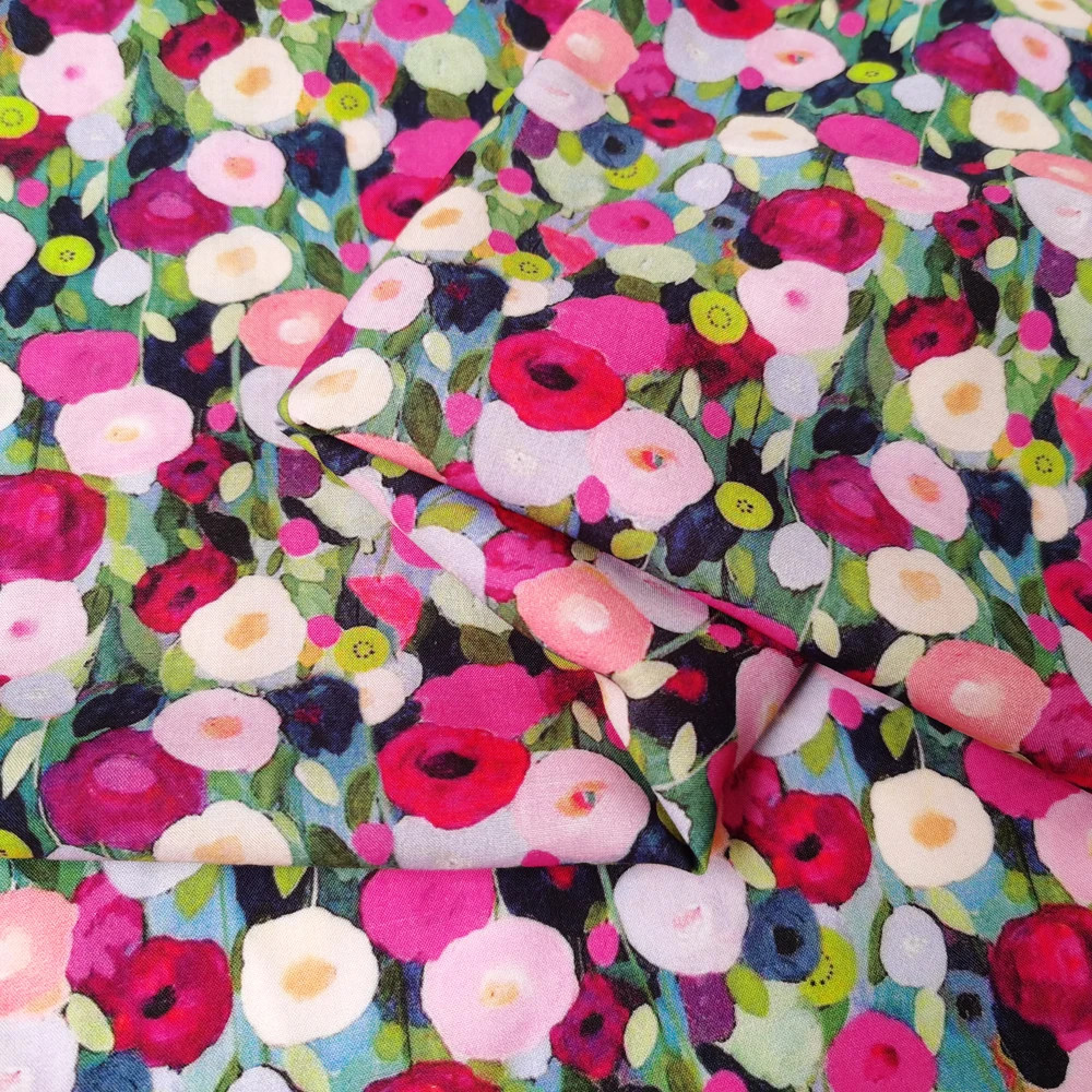 55”Wide By Yard Pink Floral Viscose Fabric Soft Sewing Clothing Material Poplin