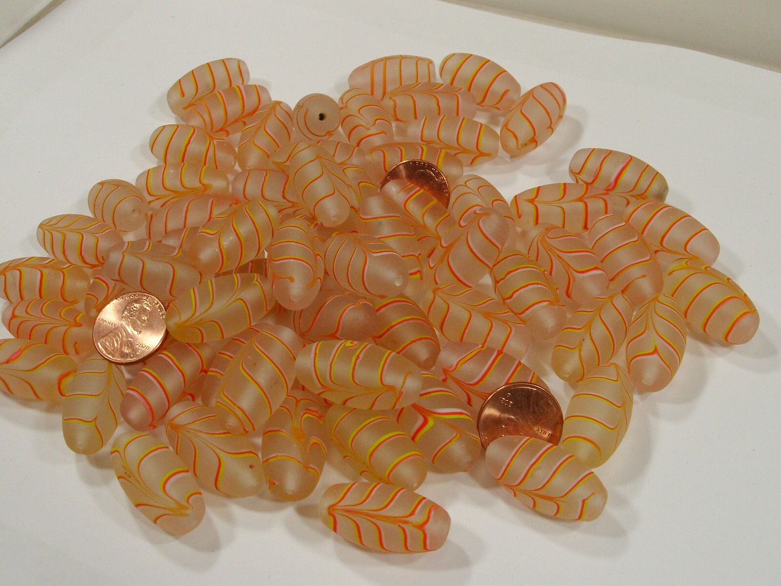 2 Pounds Light Peach Feather (14mm x 27mm) India Handmade Glass Beads (GP-20) ⭐