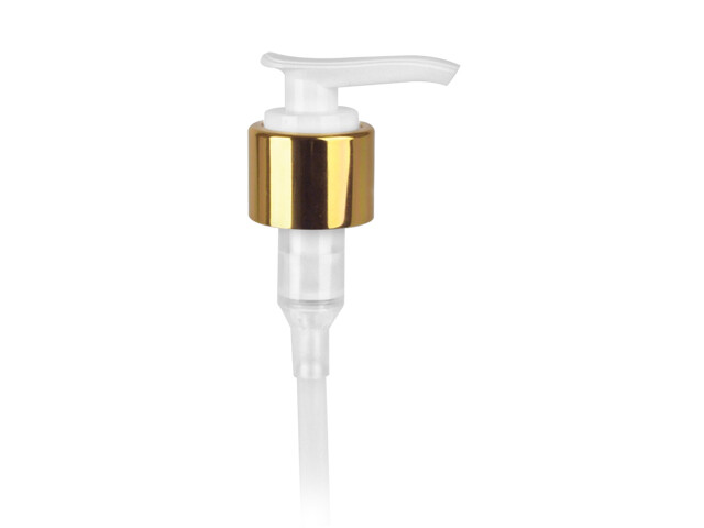 100 Pack – Gold/White Lotion Pump, 6″ Dip Tube, 24/410 Finish